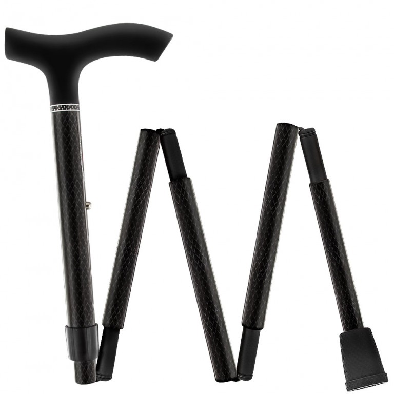 BLACK TRIPLE WOUND CARBON FIBER MINI FOLDING & ADJUSTABLE FRITZ WALKING